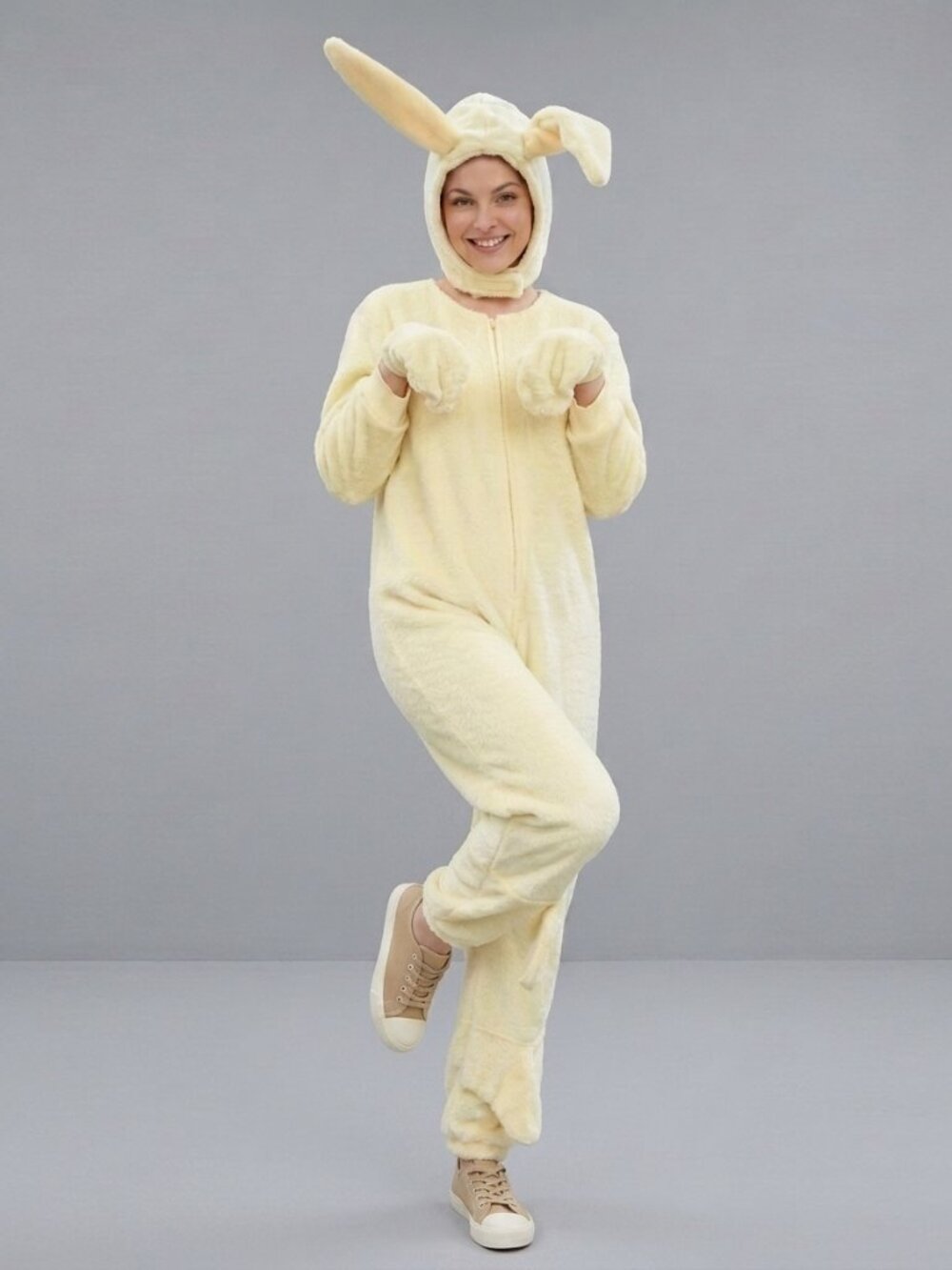 Vintage White Bunny Rabbit Costume w wired Ears Easter Teen or Short Adult